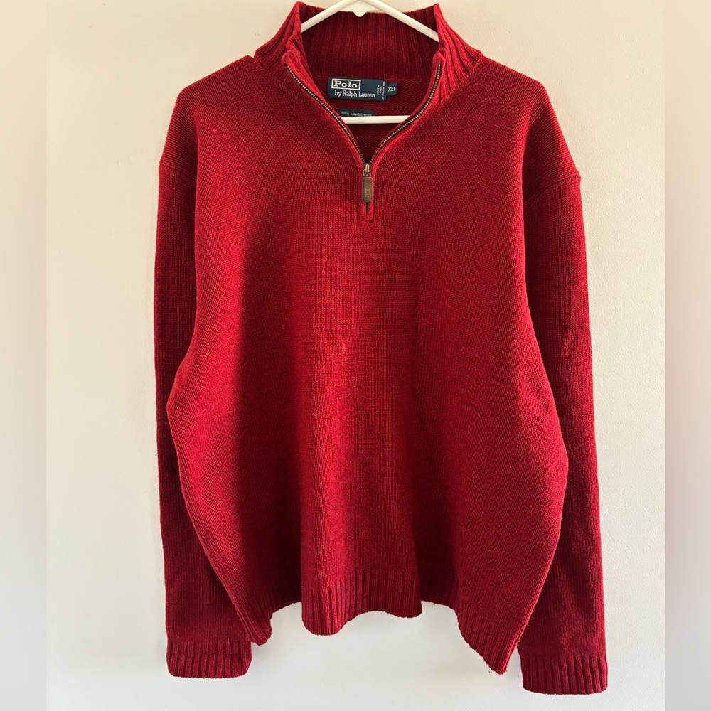 Gorgeous Polo by Ralph Lauren Red  Quarter-Zip 100% Lambs Wool Size XXL